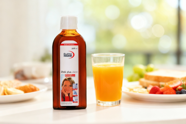 شربت زینک پلاس یوروویتال کنار صبحانه سالم